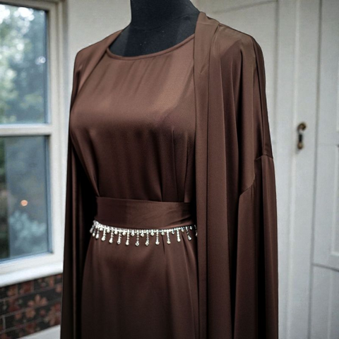 HQ Satin Abaya - 4pcs Decorated Belt