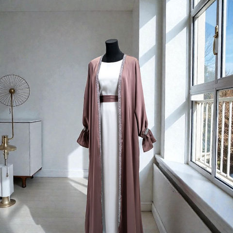 HQ Satin Abaya - 4pcs Tied Cuff
