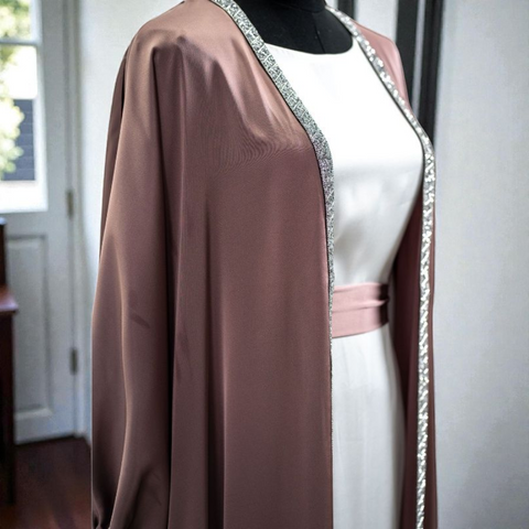 HQ Satin Abaya - 4pcs Tied Cuff