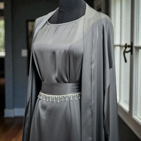 HQ Satin Abaya - 4pcs Decorated Belt