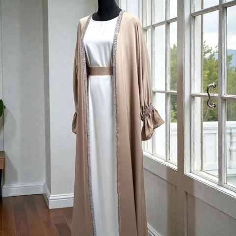 HQ Satin Abaya - 4pcs Tied Cuff