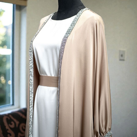HQ Satin Abaya - 4pcs Tied Cuff