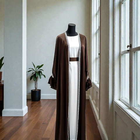 HQ Satin Abaya - 4pcs Tied Cuff