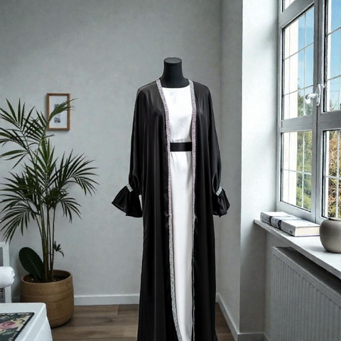HQ Satin Abaya - 4pcs Tied Cuff