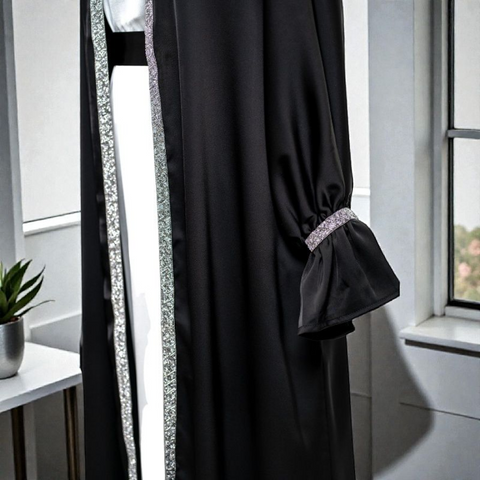 HQ Satin Abaya - 4pcs Tied Cuff