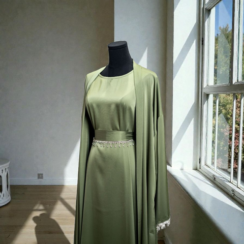 HQ Satin Abaya - 4pcs Decorated Belt