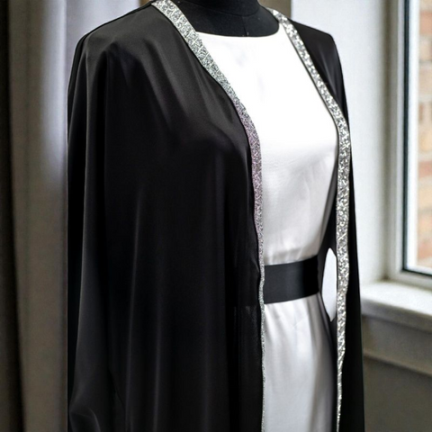 HQ Satin Abaya - 4pcs Tied Cuff