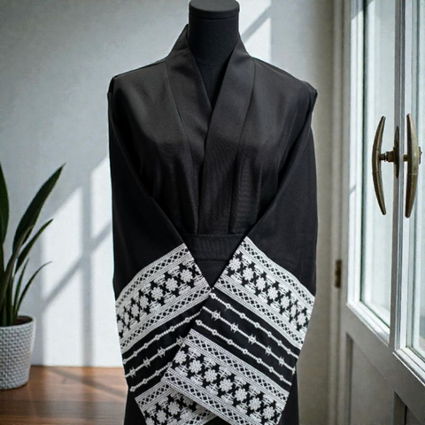 Linen Flowers Open Abaya