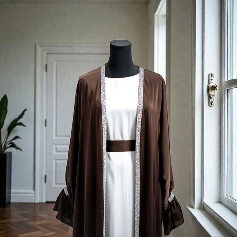 HQ Satin Abaya - 4pcs Tied Cuff
