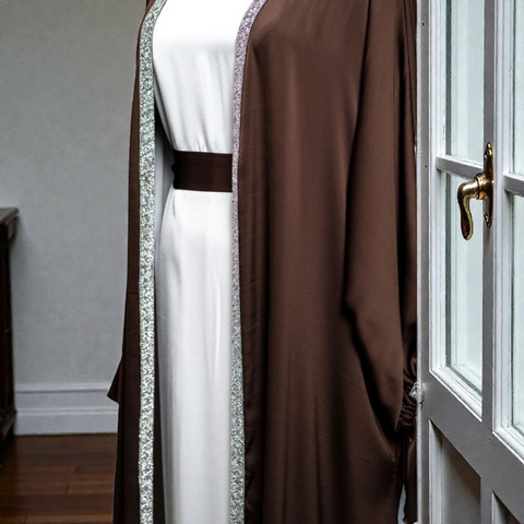 HQ Satin Abaya - 4pcs Tied Cuff