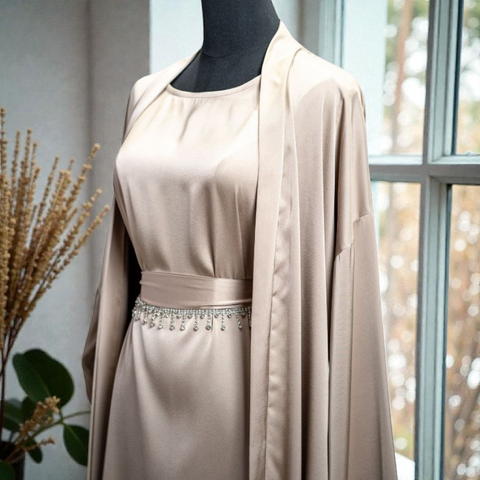 HQ Satin Abaya - 4pcs Decorated Belt