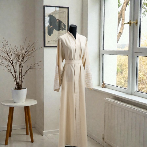 Linen Flowers Open Abaya