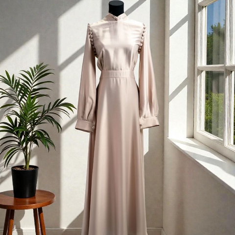 HQ Satin Dress - Shoulder Buttons
