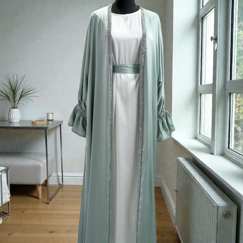 HQ Satin Abaya - 4pcs Tied Cuff