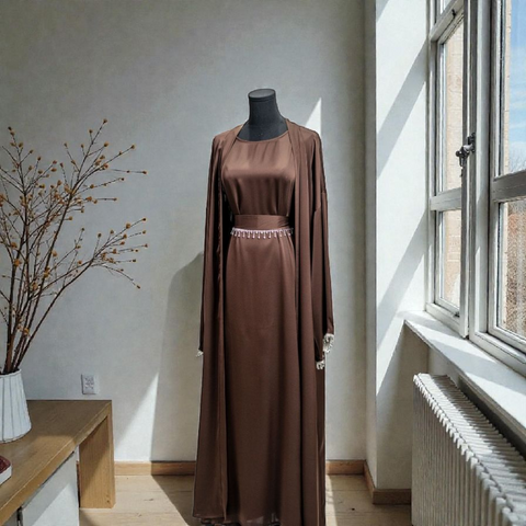 HQ Satin Abaya - 4pcs Decorated Belt
